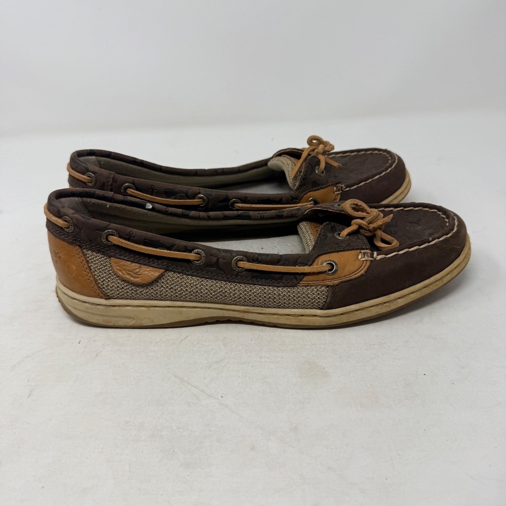 Sperry‎ Top-Sider Brown Nautical Anchor Print Leather Mesh Boat Shoes Size 10 - Picture 5 of 10